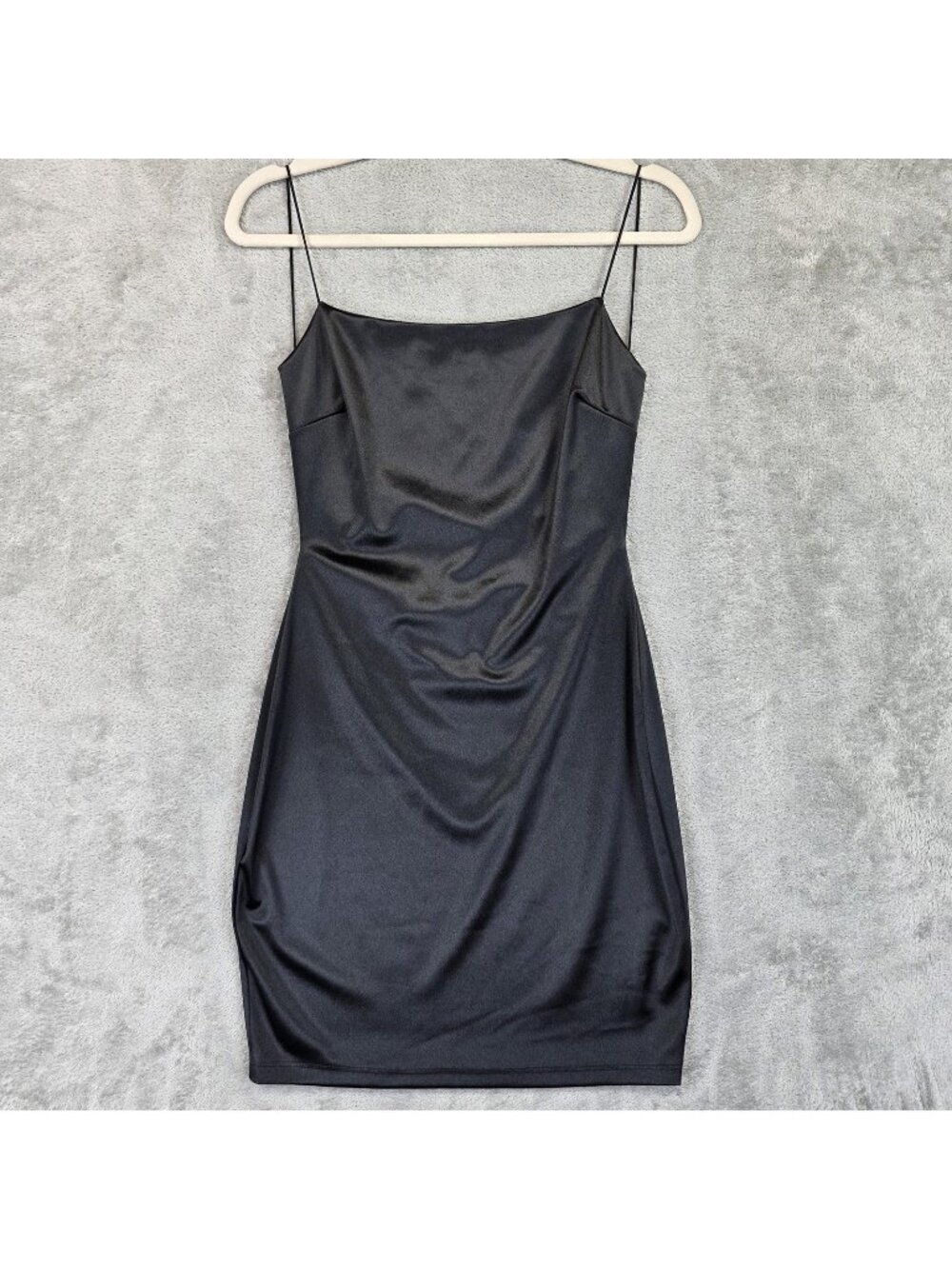 Windsor Dress Womens M Black Satin Square Neck Strappy Back Bodycon Mini